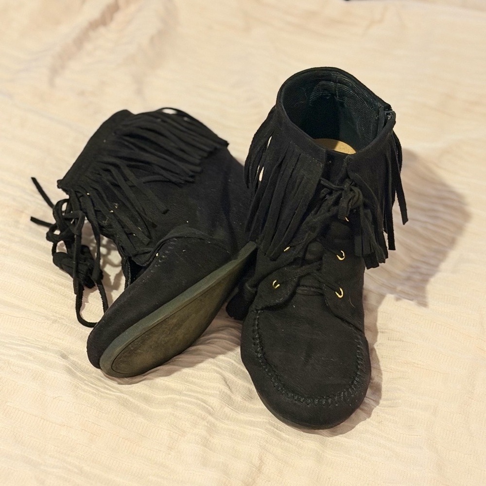 Maurices Black Fringe Ankle Boots